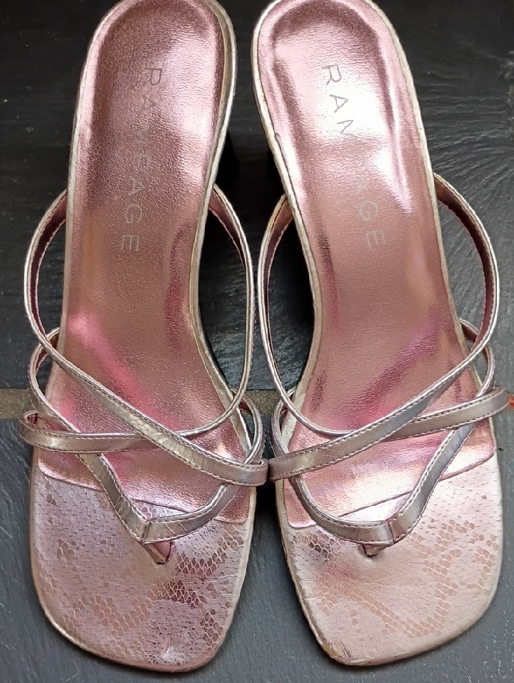 Rampage Metallic Pink Strappy Mules